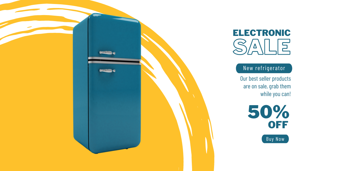blue and orange electronic sale new refrigerator for facebook post (1200 × 600 px)